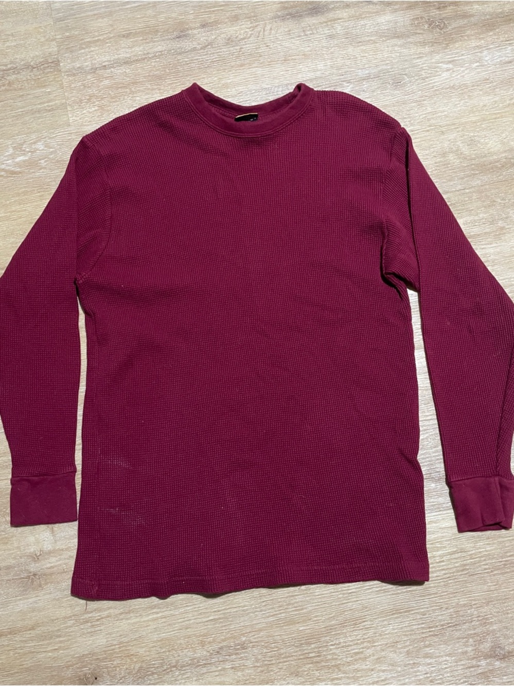 Men's Heavy Weight Long-Sleeve Waffle Shirt - Burgundy 100% Cotton